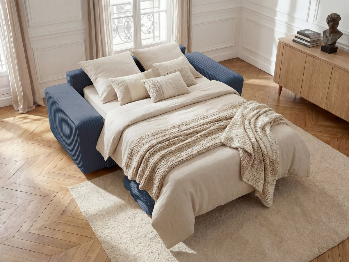 Canapé droit convertible IBIZA velours côtelé bleu foncé — vue 6