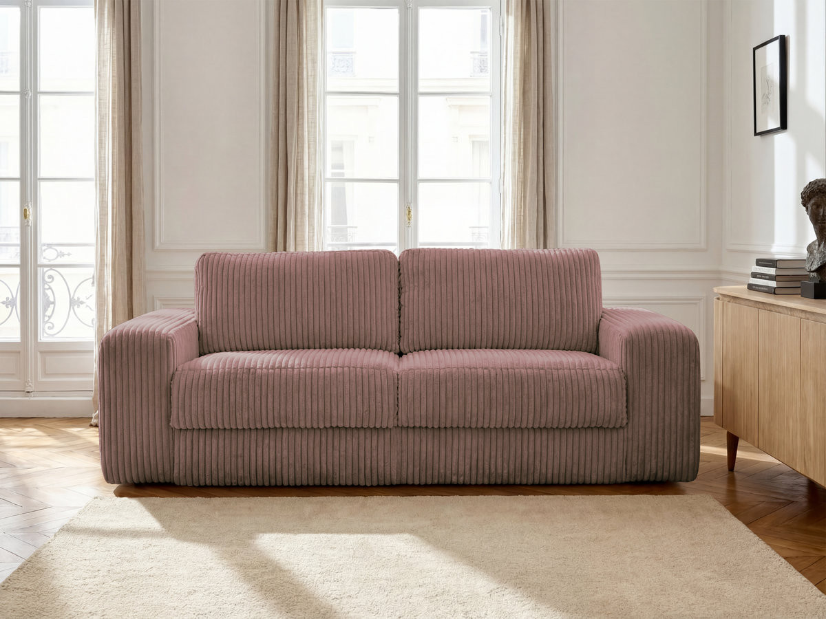 Canapé droit convertible IBIZA velours côtelé rose — vue 4