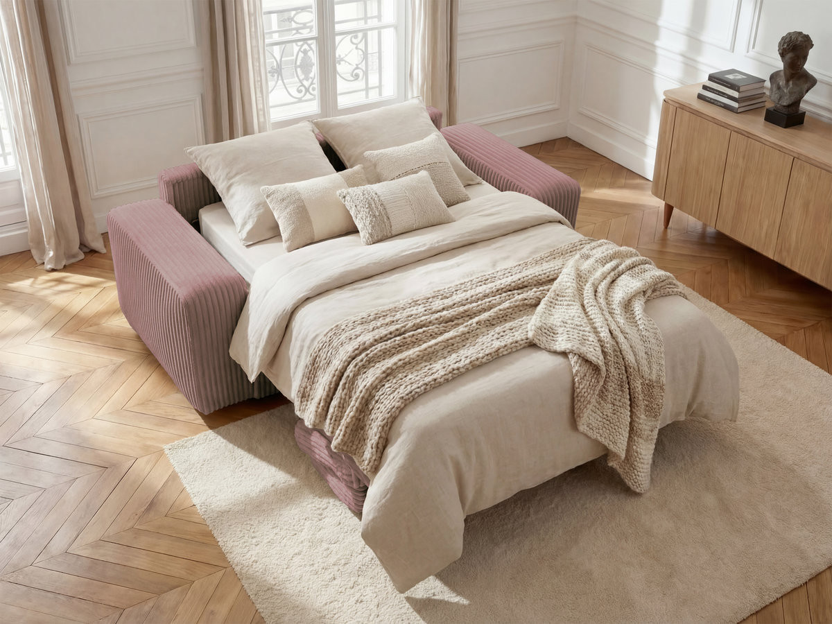 Canapé droit convertible IBIZA ouverture express velours côtelé