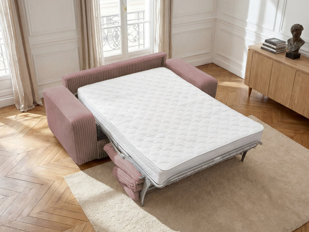 Canapé droit convertible IBIZA ouverture express velours côtelé