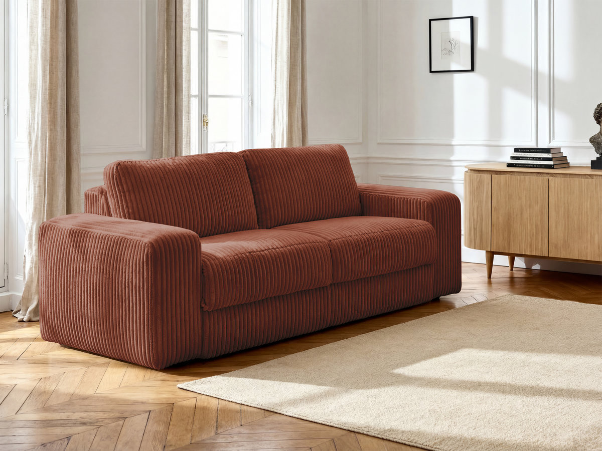 Canapé droit convertible IBIZA velours côtelé orange