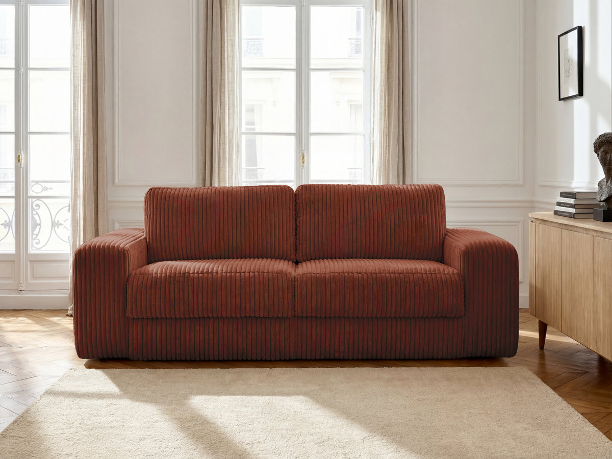 Canapé droit convertible IBIZA velours côtelé orange — vue 4