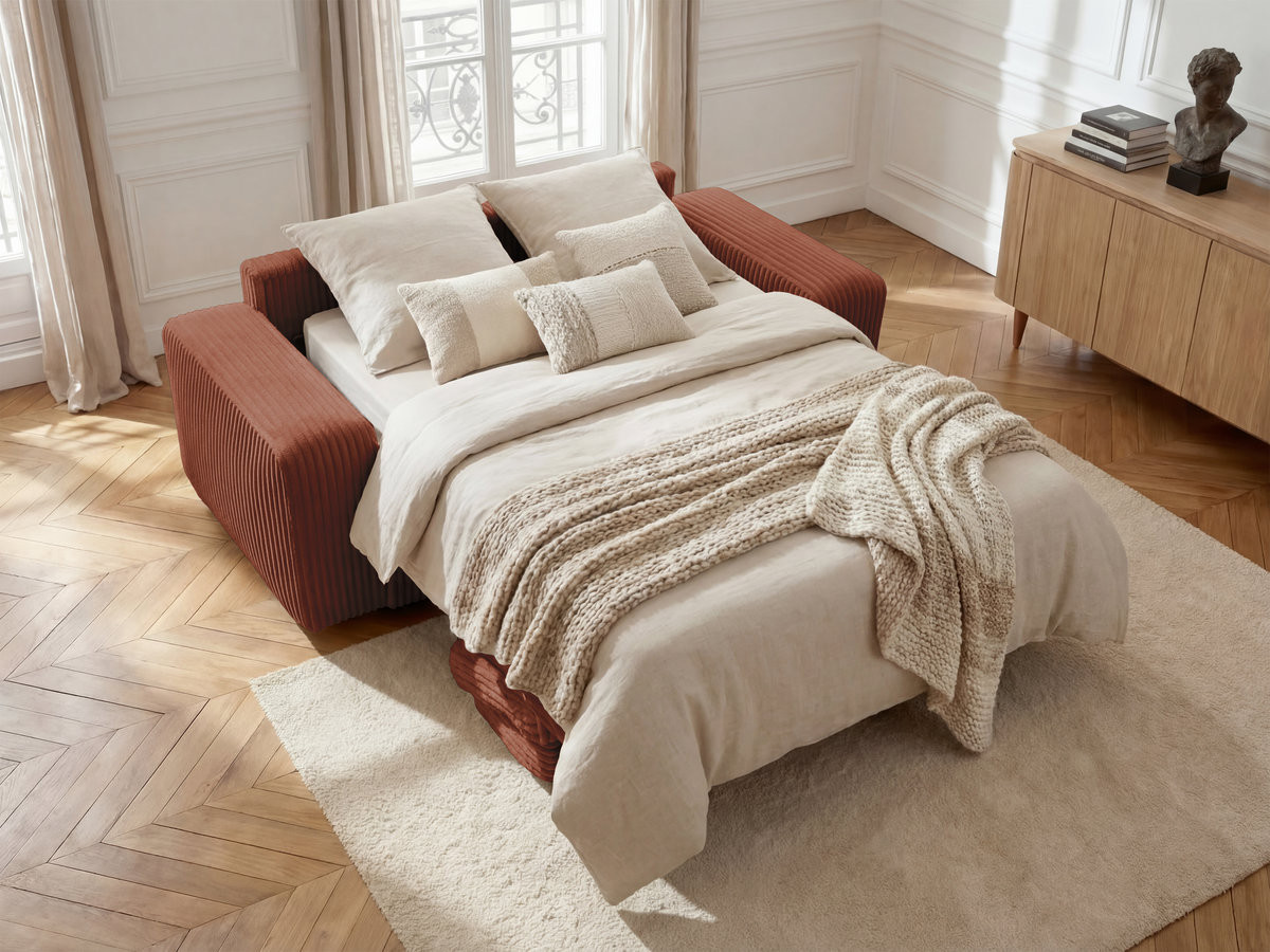 Canapé droit convertible IBIZA velours côtelé orange — vue 6