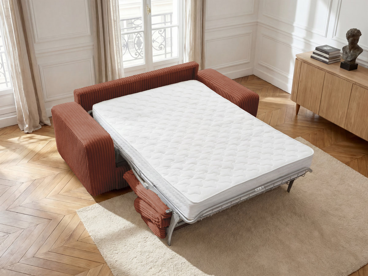 Canapé droit convertible IBIZA ouverture express velours côtelé