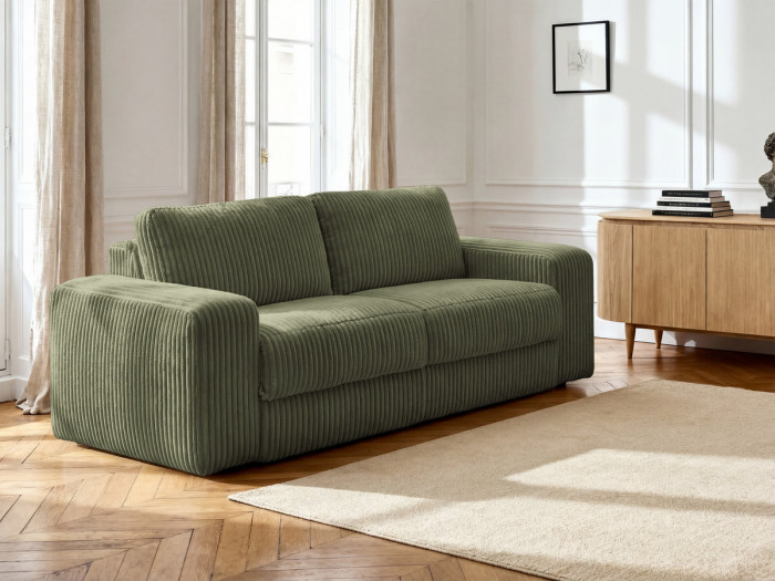 Canapé droit convertible IBIZA ouverture express velours côtelé