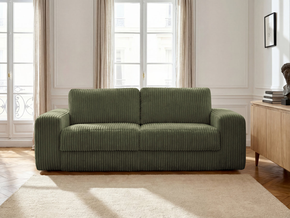 Canapé droit convertible IBIZA velours côtelé vert — vue 4