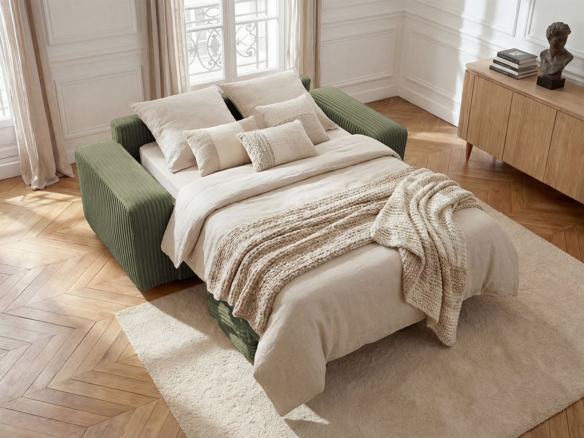 Canapé droit convertible IBIZA velours côtelé vert — vue 6