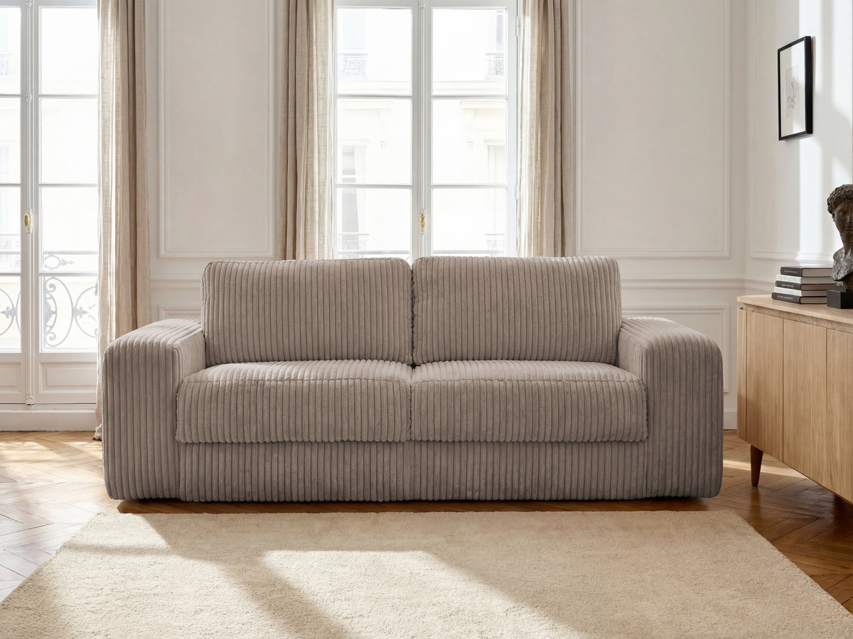 Canapé droit convertible IBIZA velours côtelé taupe — vue 4