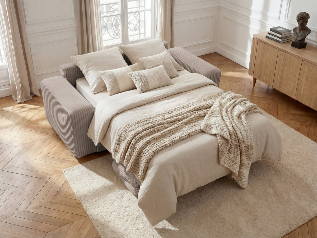 Canapé droit convertible IBIZA velours côtelé taupe — vue 6