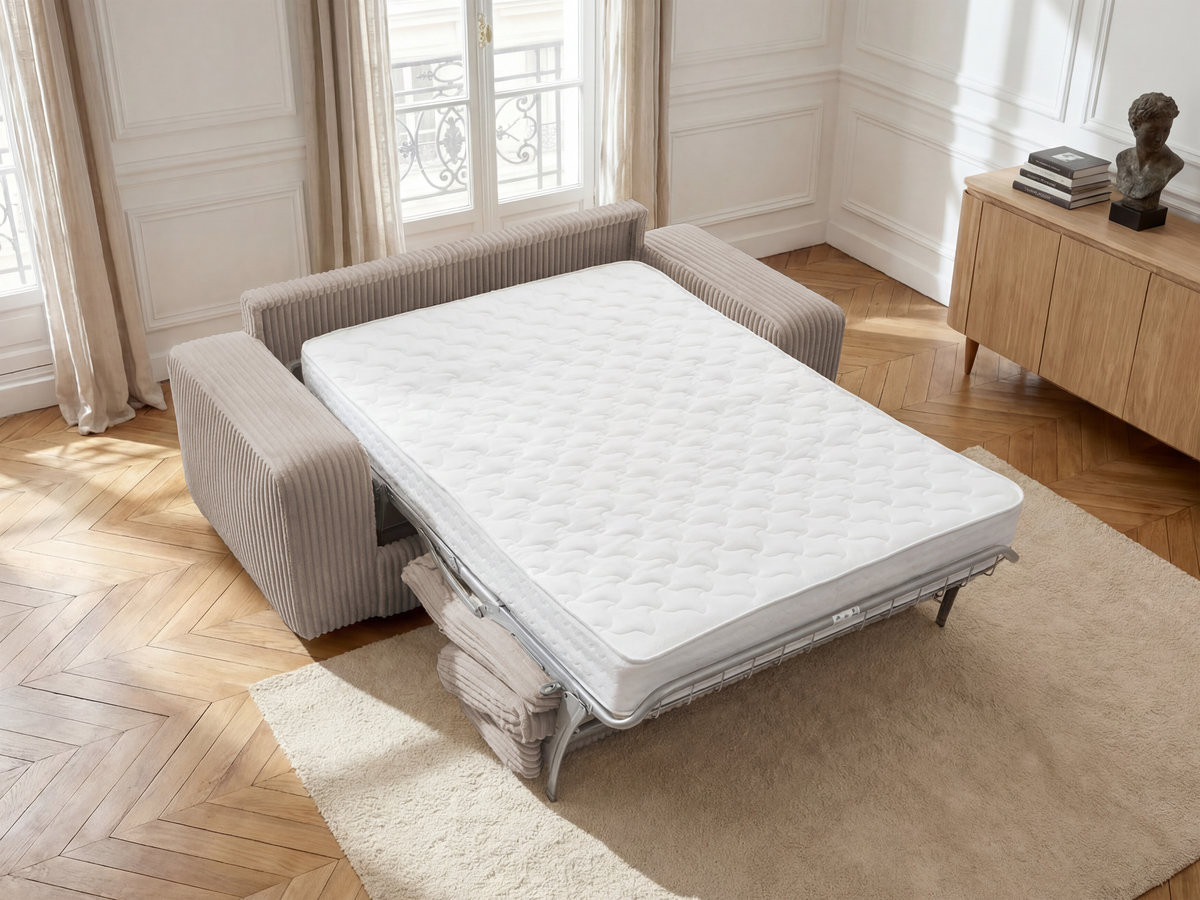 Canapé droit convertible IBIZA ouverture express velours côtelé