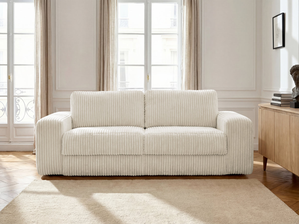 Canapé droit convertible IBIZA velours côtelé beige — vue 4