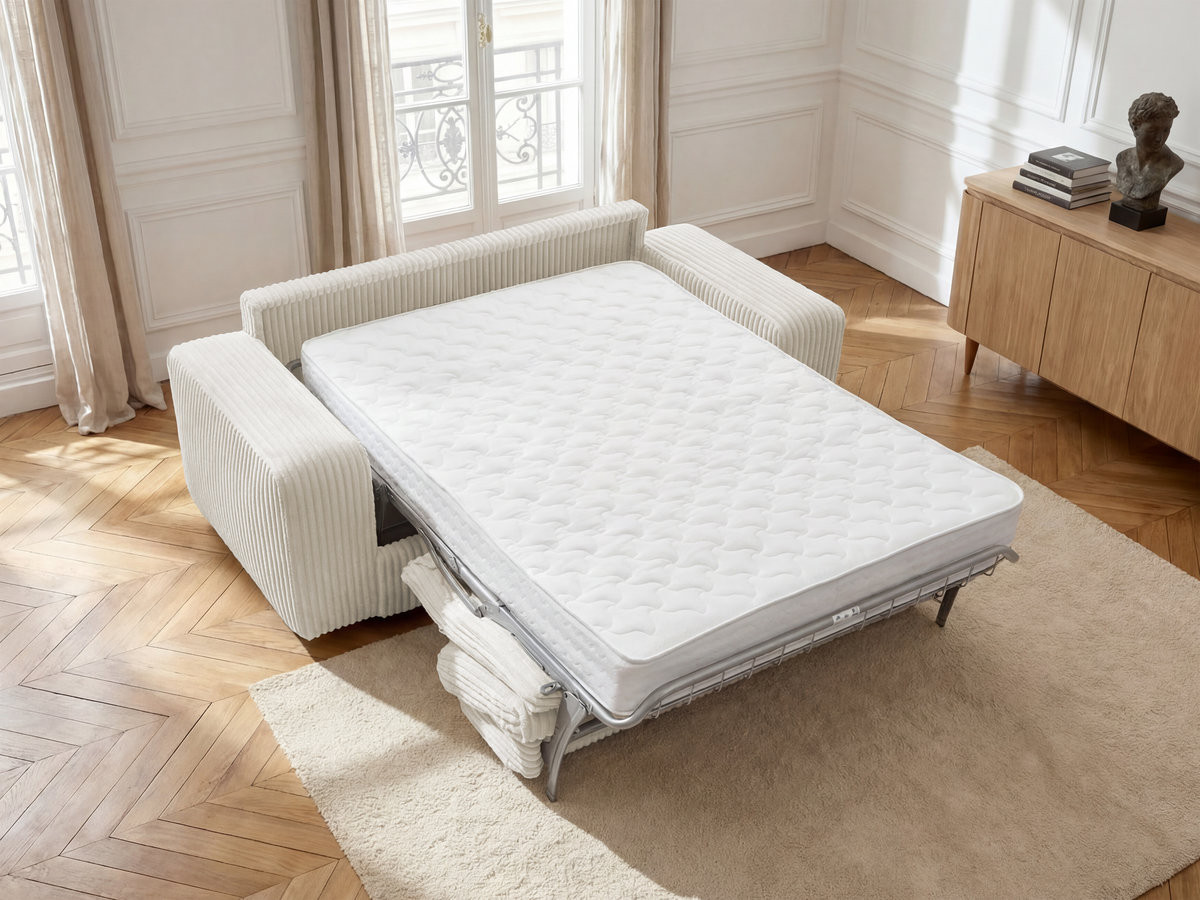 Canapé droit convertible IBIZA ouverture express velours côtelé