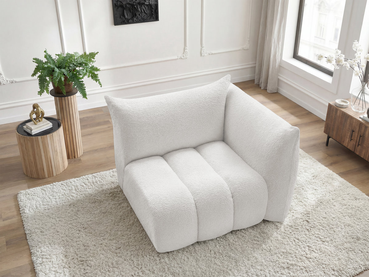 Chauffeuse 1 place avec accoudoir pour canapé modulable AZRA tissu bouclette