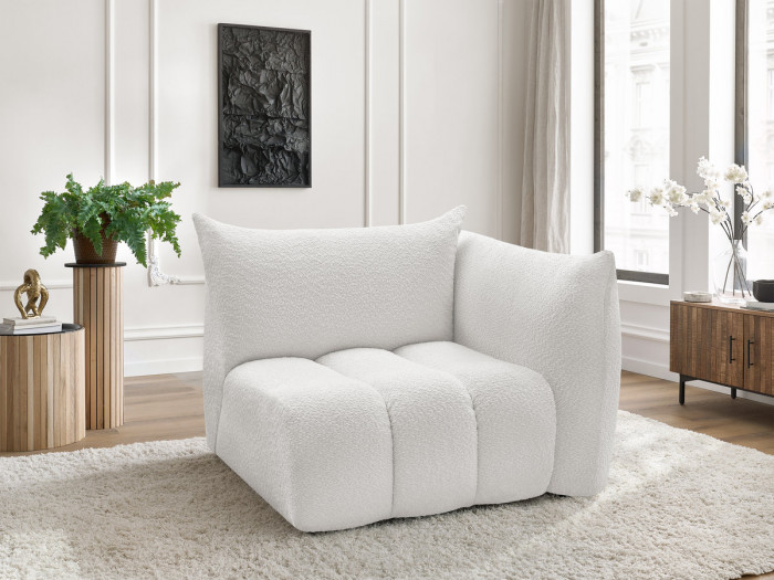 Chauffeuse 1 place avec accoudoir pour canapé modulable AZRA tissu bouclette