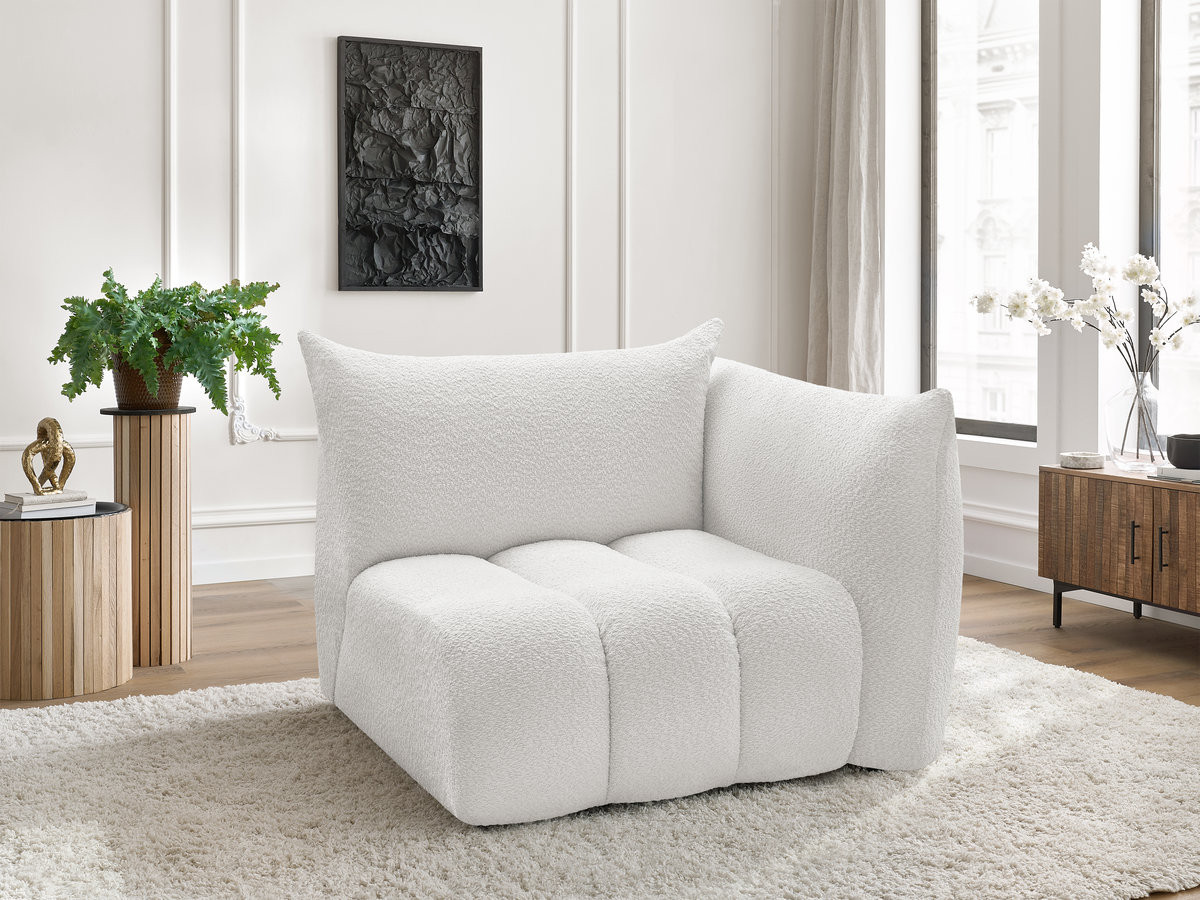 Chauffeuse 1 place avec accoudoir pour canapé modulable AZRA bouclette blanc