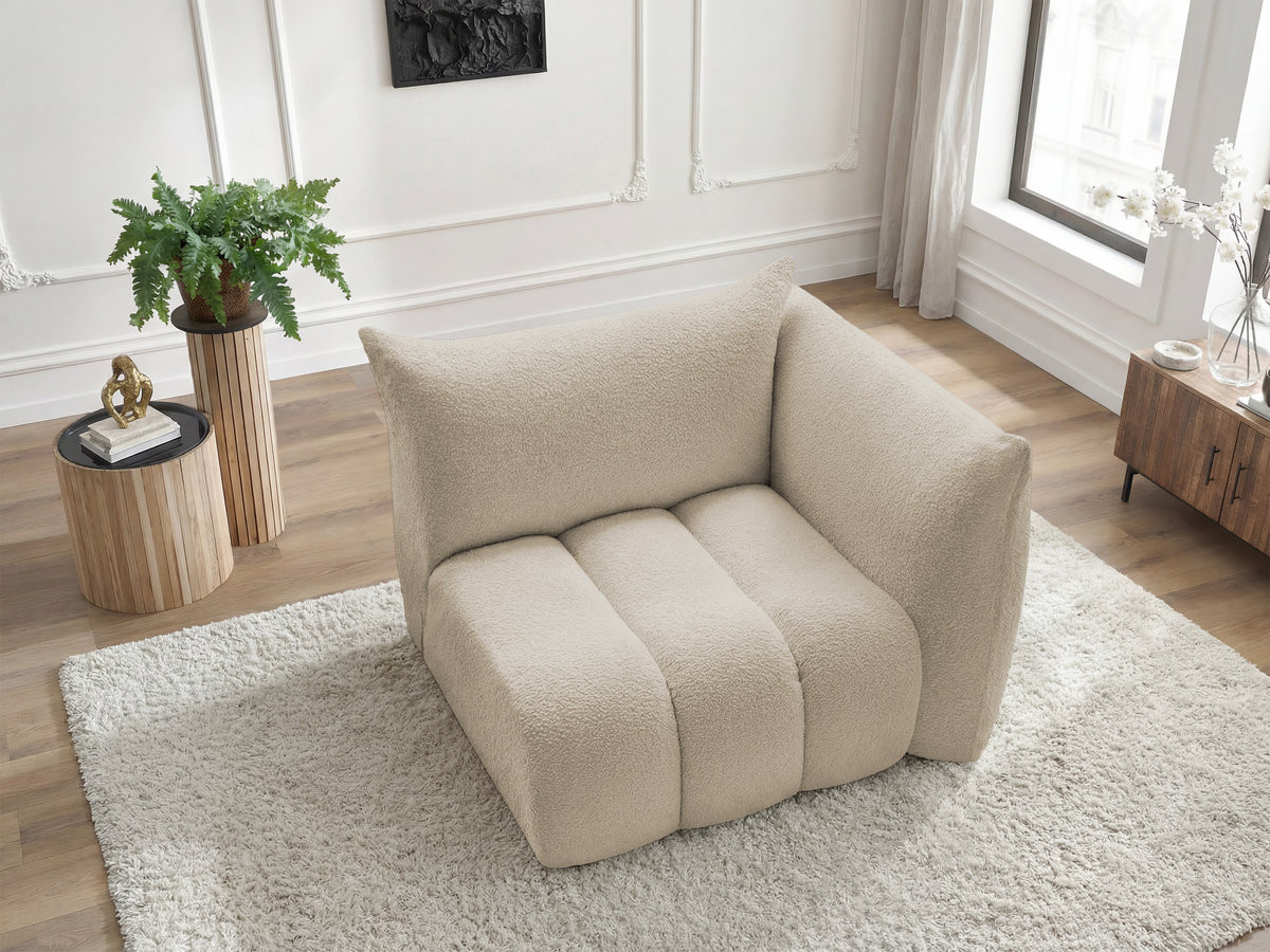 Chauffeuse 1 place avec accoudoir pour canapé modulable AZRA bouclette beige — vue 4