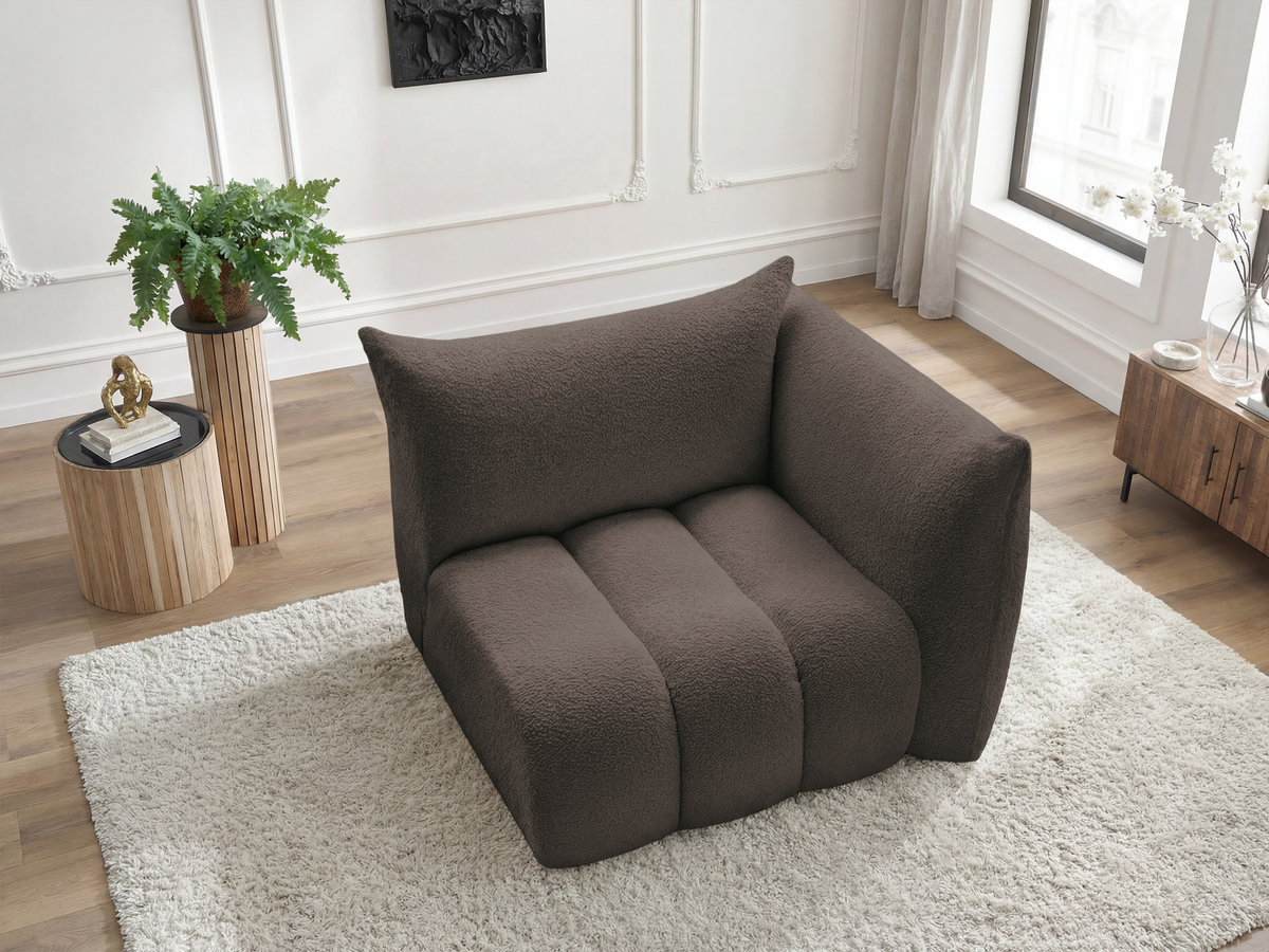 Chauffeuse 1 place avec accoudoir pour canapé modulable AZRA tissu bouclette