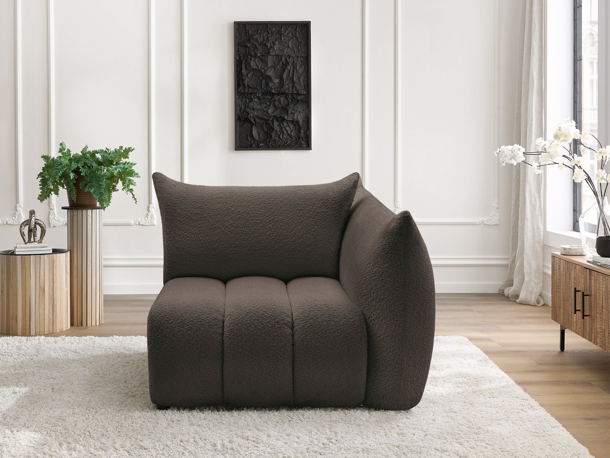 Chauffeuse 1 place avec accoudoir pour canapé modulable AZRA bouclette marron — vue 5