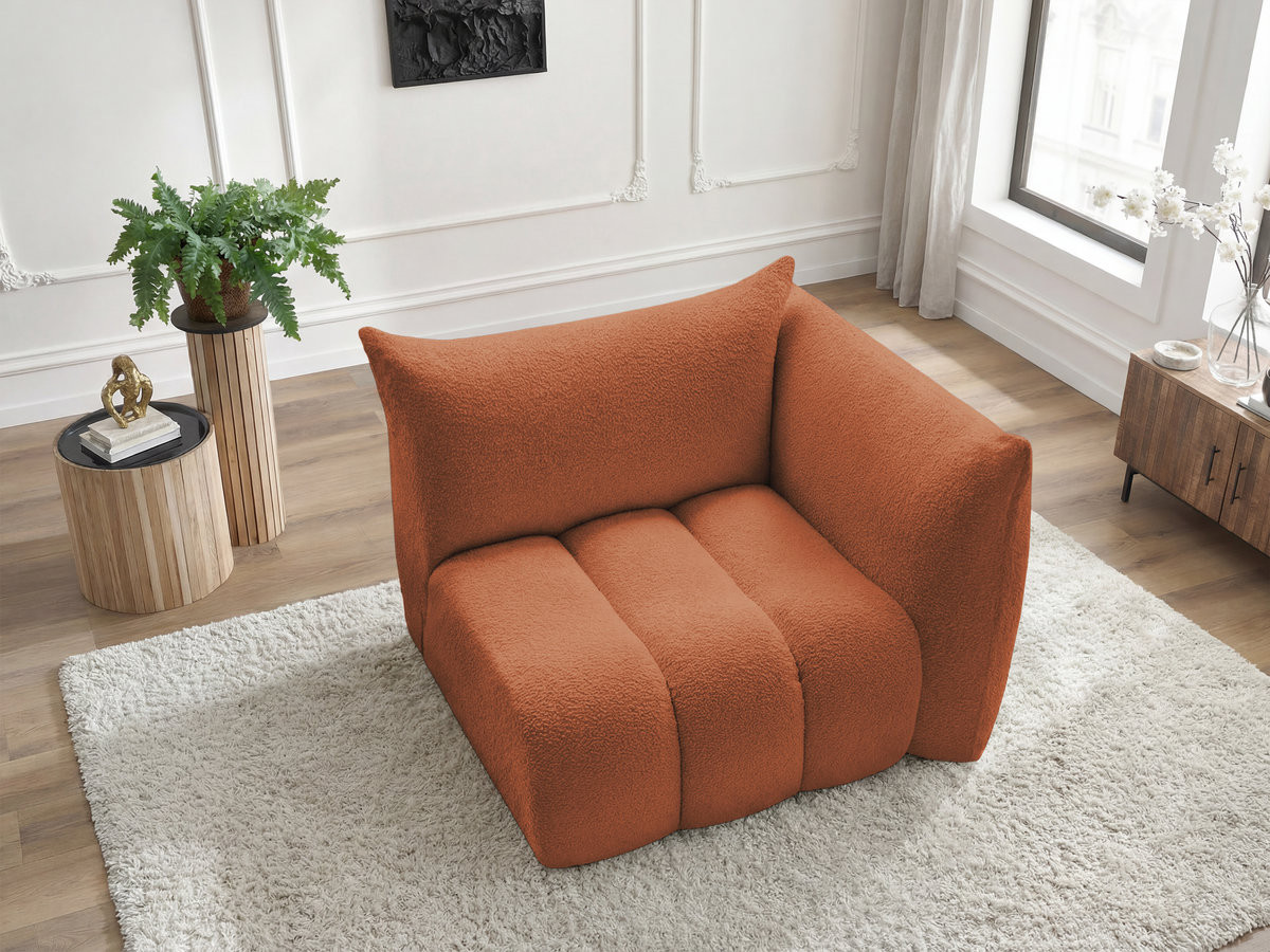 Chauffeuse 1 place avec accoudoir pour canapé modulable AZRA bouclette orange — vue 4