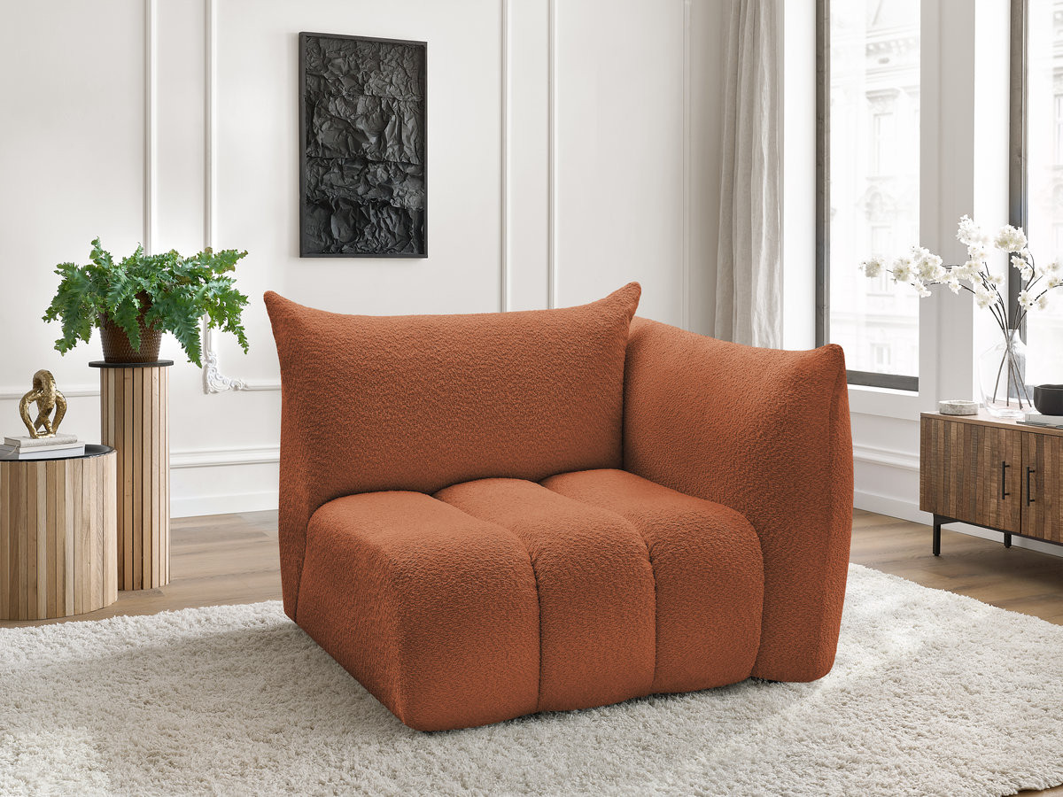 Chauffeuse 1 place avec accoudoir pour canapé modulable AZRA bouclette orange