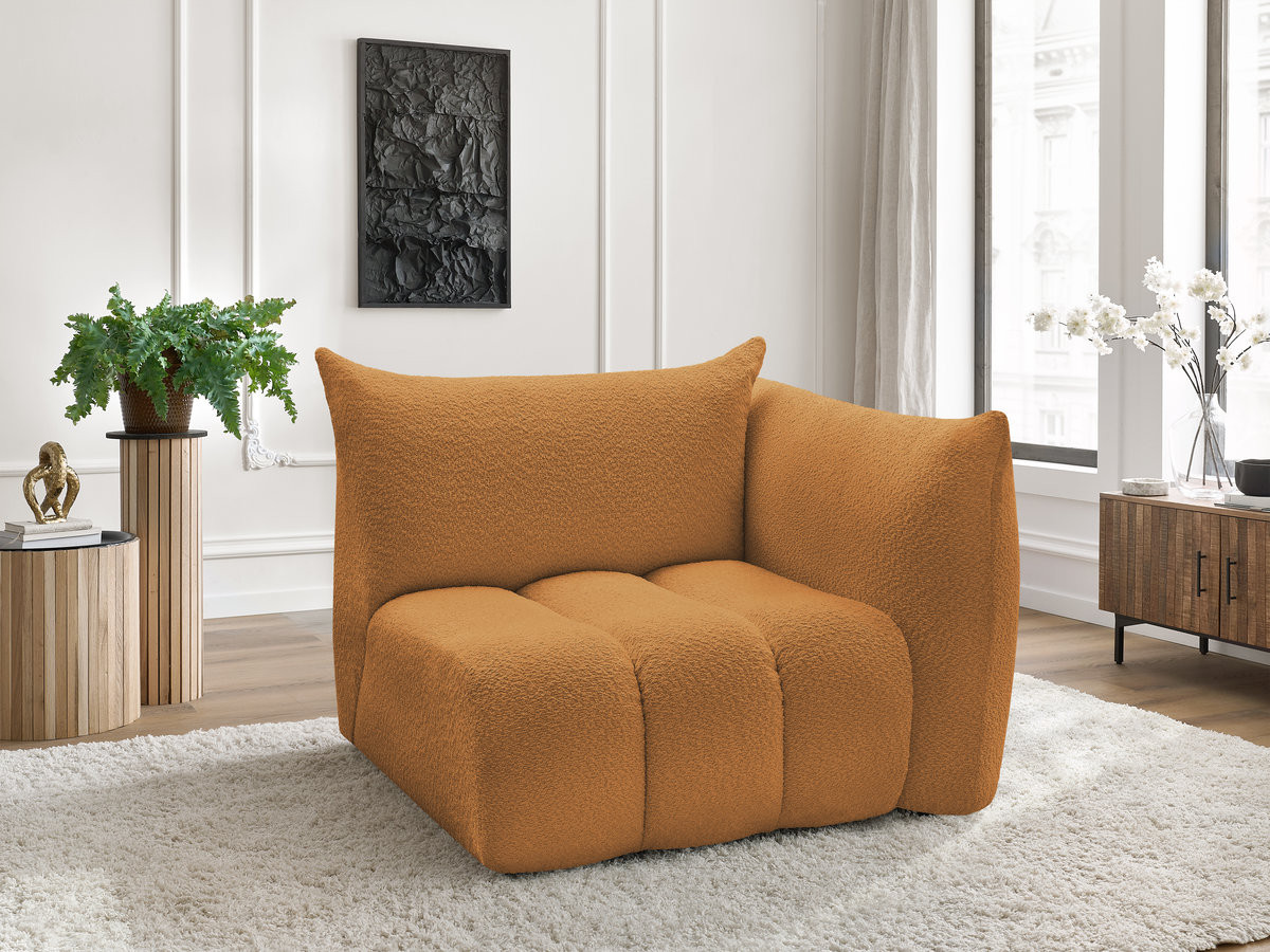 Chauffeuse 1 place avec accoudoir pour canapé modulable AZRA bouclette jaune — vue 6