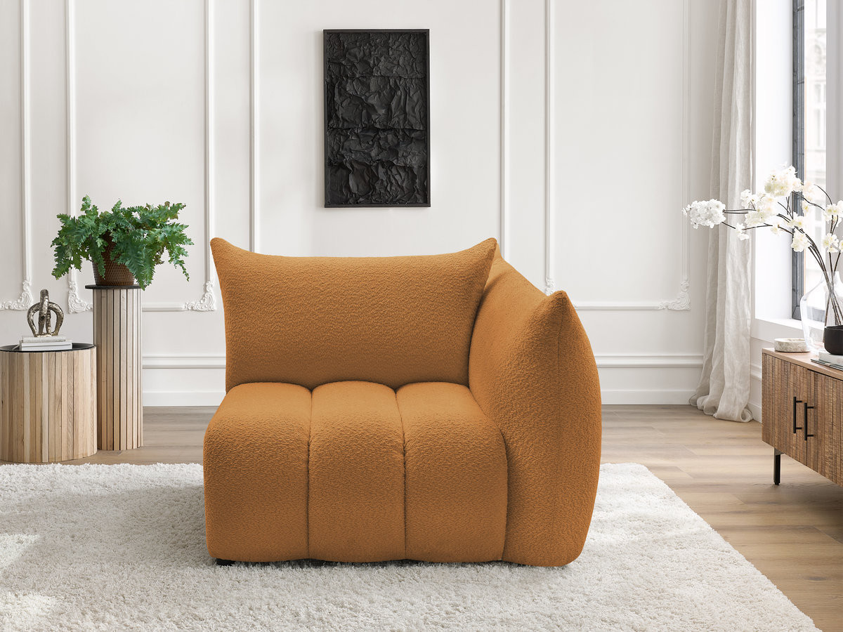 Chauffeuse 1 place avec accoudoir pour canapé modulable AZRA bouclette jaune — vue 4