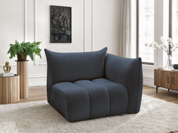 Chauffeuse 1 place avec accoudoir pour canapé modulable AZRA tissu bouclette