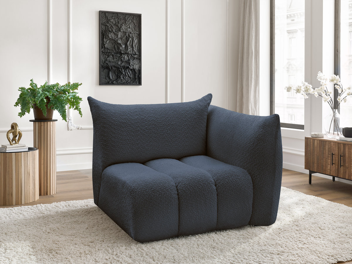 Chauffeuse 1 place avec accoudoir pour canapé modulable AZRA bouclette bleu foncé