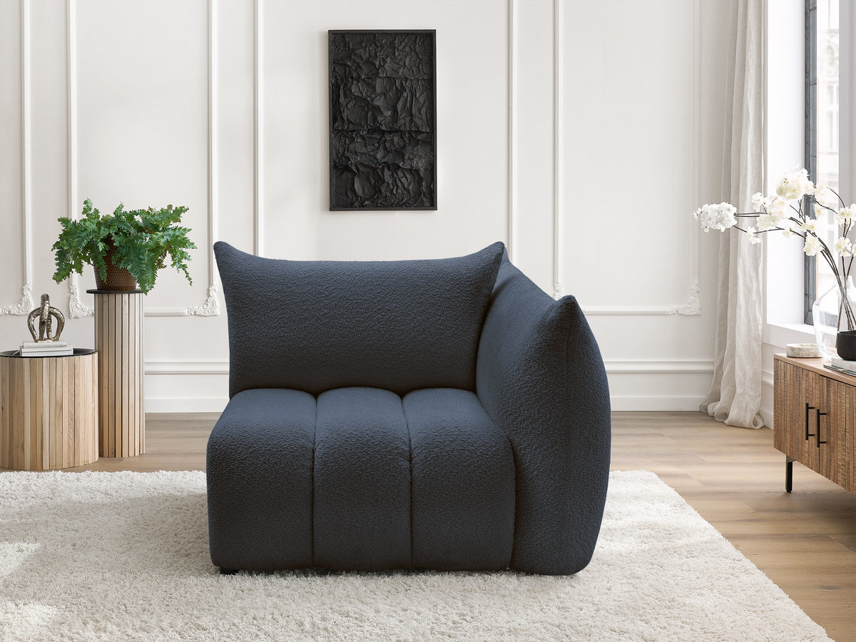 Chauffeuse 1 place avec accoudoir pour canapé modulable AZRA bouclette bleu foncé — vue 5