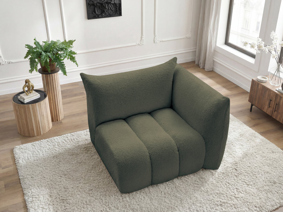 Chauffeuse 1 place avec accoudoir pour canapé modulable AZRA bouclette vert — vue 4