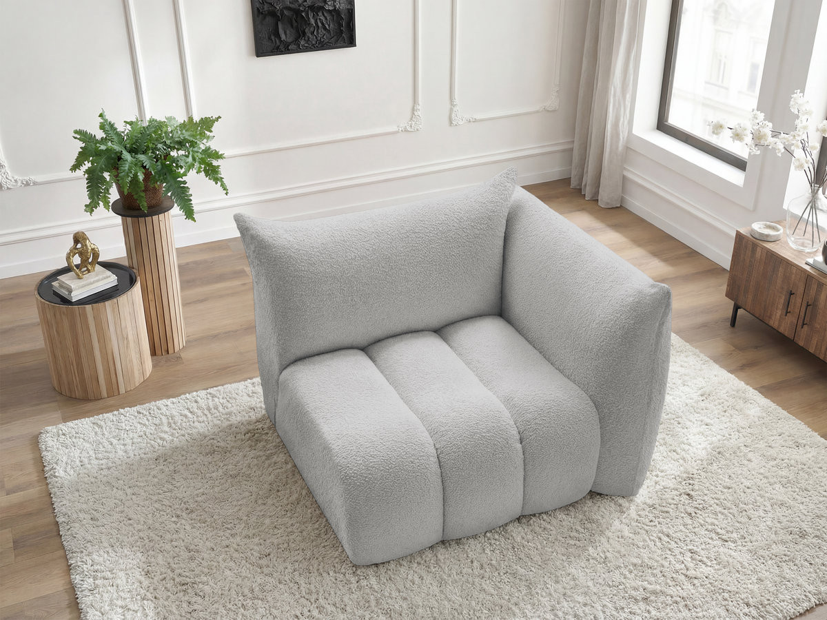 Chauffeuse 1 place avec accoudoir pour canapé modulable AZRA bouclette gris clair — vue 4