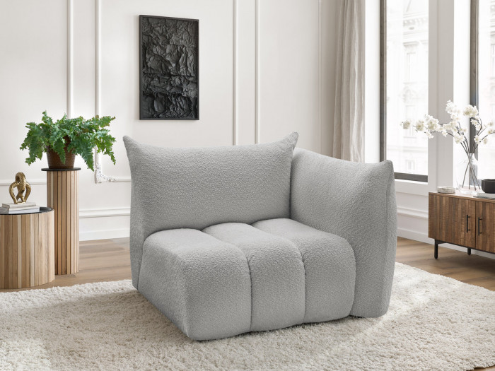 Chauffeuse 1 place avec accoudoir pour canapé modulable AZRA tissu bouclette