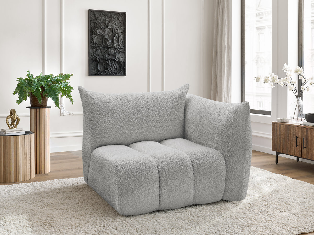 Chauffeuse 1 place avec accoudoir pour canapé modulable AZRA tissu bouclette