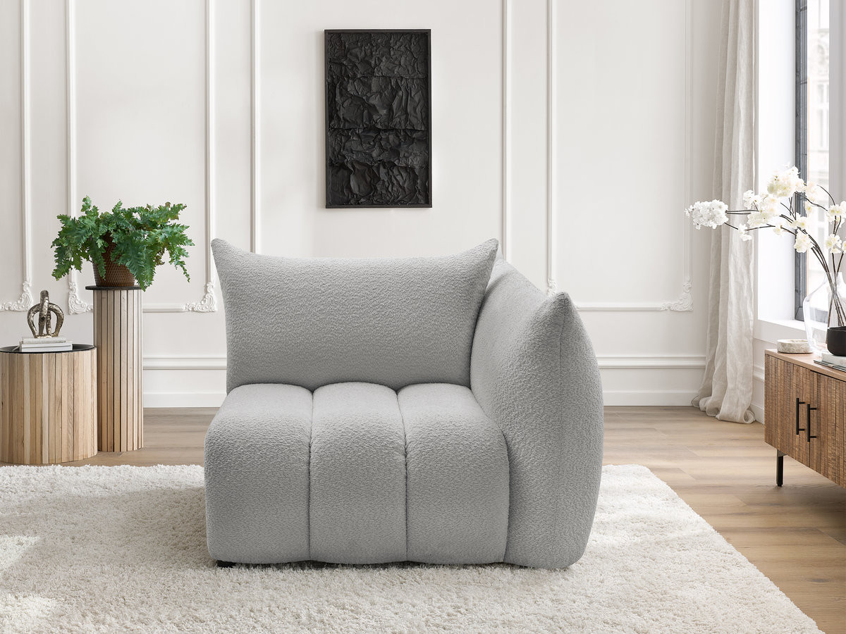 Chauffeuse 1 place avec accoudoir pour canapé modulable AZRA bouclette gris clair — vue 5