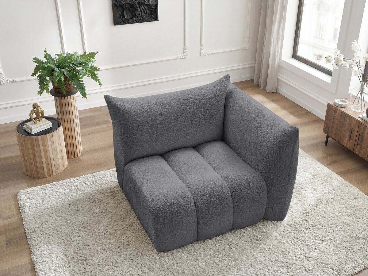 Chauffeuse 1 place avec accoudoir pour canapé modulable AZRA bouclette gris foncé — vue 4