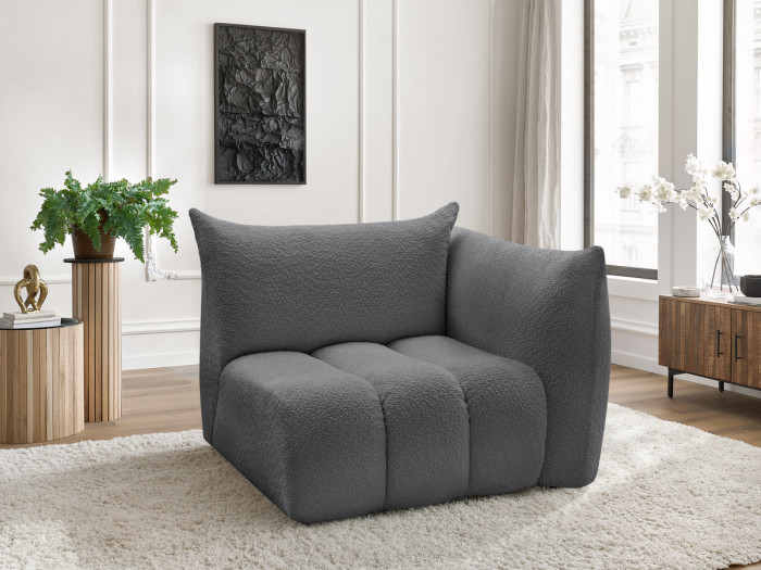 Chauffeuse 1 place avec accoudoir pour canapé modulable AZRA tissu bouclette