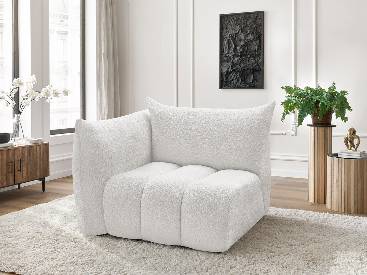 Chauffeuse 1 place avec accoudoir pour canapé modulable AZRA tissu bouclette blanc  angle gauche BOBOCHIC 1 places