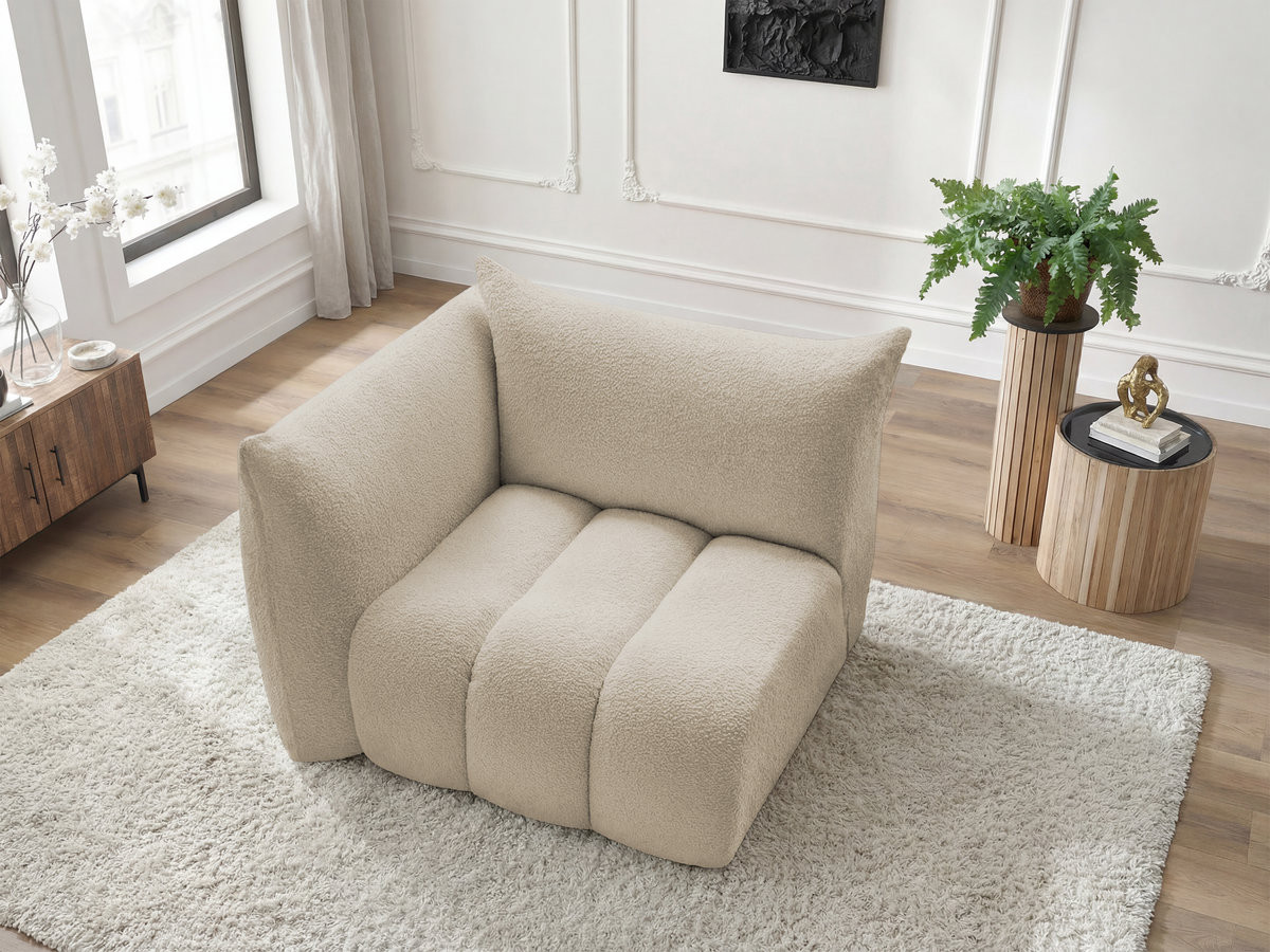 Chauffeuse 1 place avec accoudoir pour canapé modulable AZRA tissu bouclette