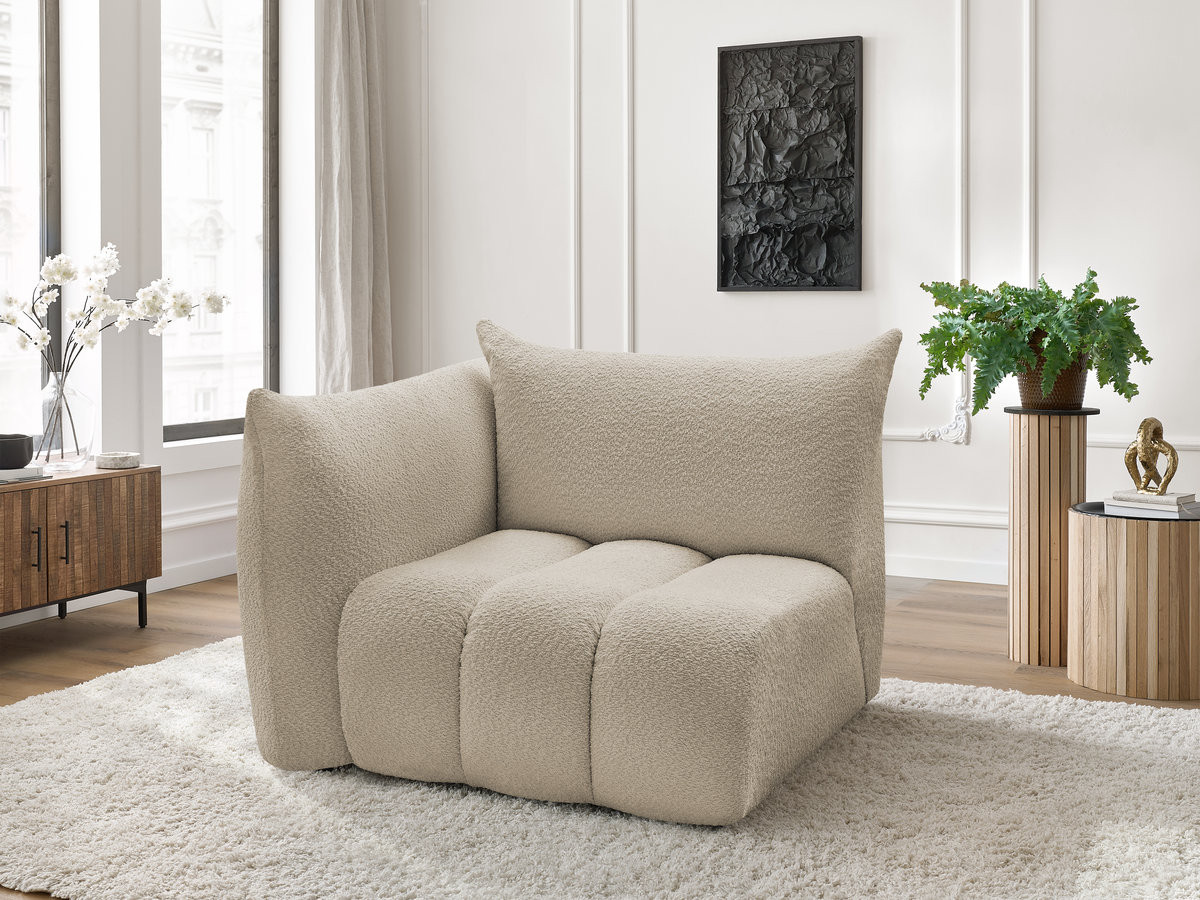 Chauffeuse 1 place avec accoudoir pour canapé modulable AZRA tissu bouclette