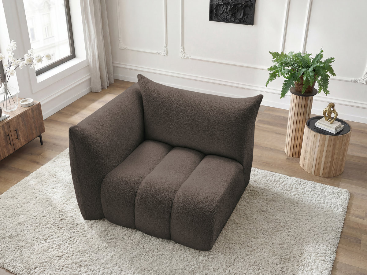 Chauffeuse 1 place avec accoudoir pour canapé modulable AZRA tissu bouclette