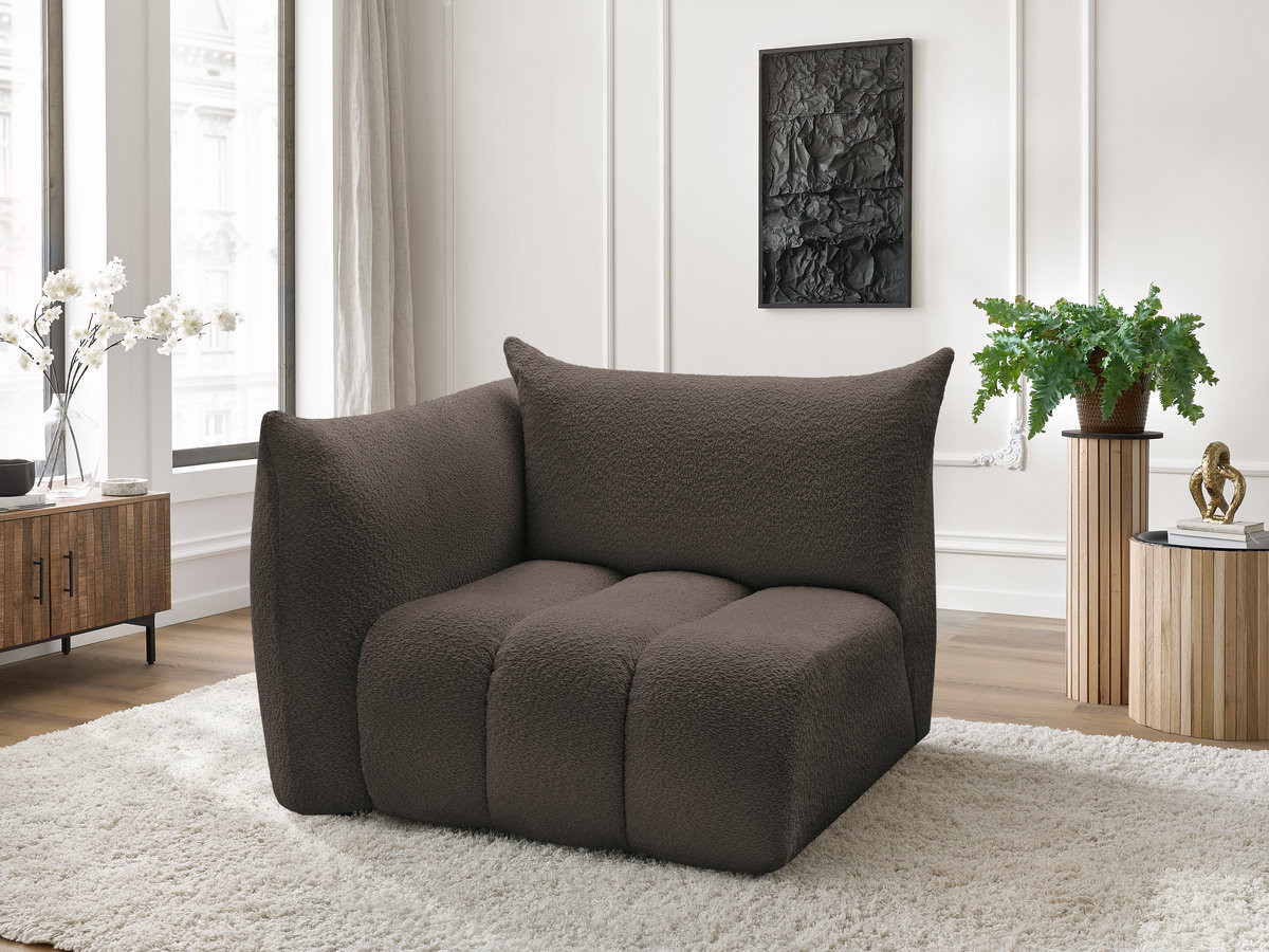 Chauffeuse 1 place avec accoudoir pour canapé modulable AZRA tissu bouclette marron  angle gauche BOBOCHIC 1 places