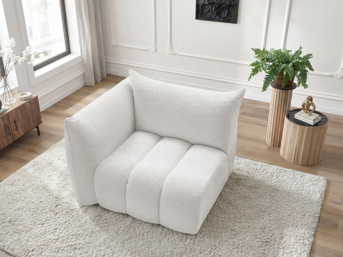 Chauffeuse 1 place avec accoudoir pour canapé modulable AZRA tissu bouclette
