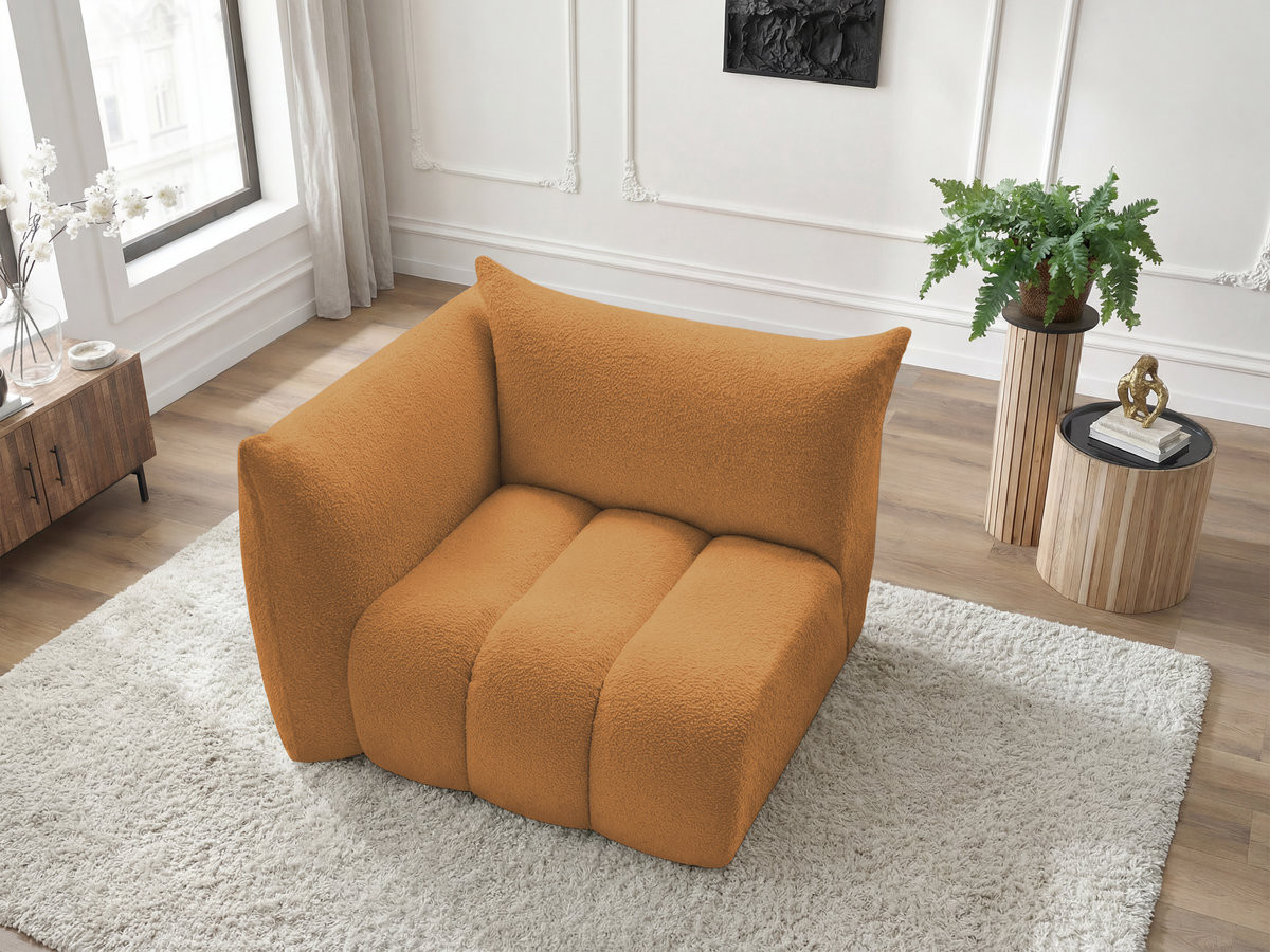 Chauffeuse 1 place avec accoudoir pour canapé modulable AZRA tissu bouclette jaune  angle gauche BOBOCHIC 1 places