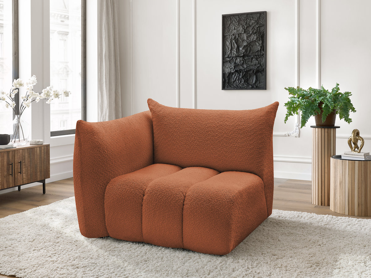Chauffeuse 1 place avec accoudoir pour canapé modulable AZRA tissu bouclette orange  angle gauche BOBOCHIC 1 places