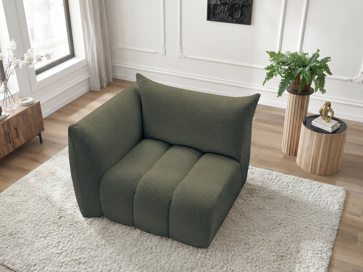 Chauffeuse 1 place avec accoudoir pour canapé modulable AZRA tissu bouclette