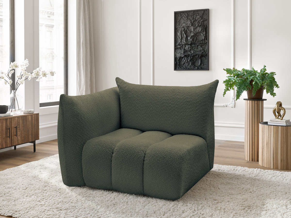 Chauffeuse 1 place avec accoudoir pour canapé modulable AZRA tissu bouclette vert  angle gauche BOBOCHIC 1 places