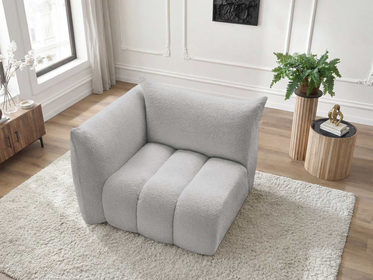 Chauffeuse 1 place avec accoudoir pour canapé modulable AZRA tissu bouclette