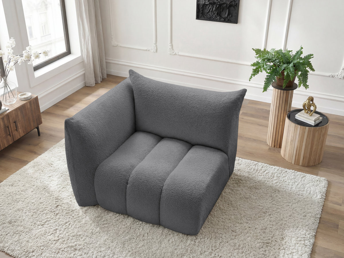 Chauffeuse 1 place avec accoudoir pour canapé modulable AZRA tissu bouclette