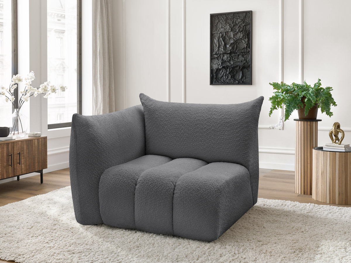 Chauffeuse 1 place avec accoudoir pour canapé modulable AZRA tissu bouclette