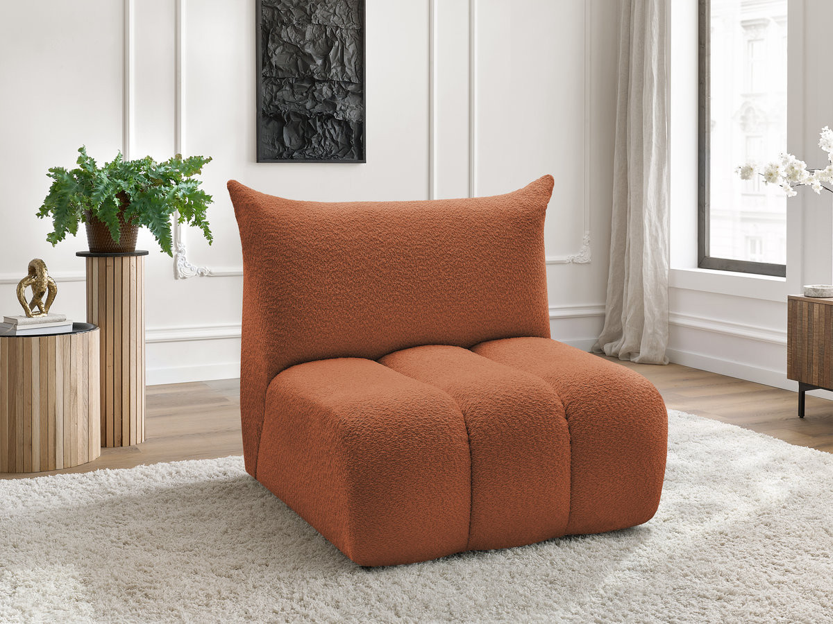 Chauffeuse 1 place sans accoudoir pour canapé modulable AZRA bouclette orange